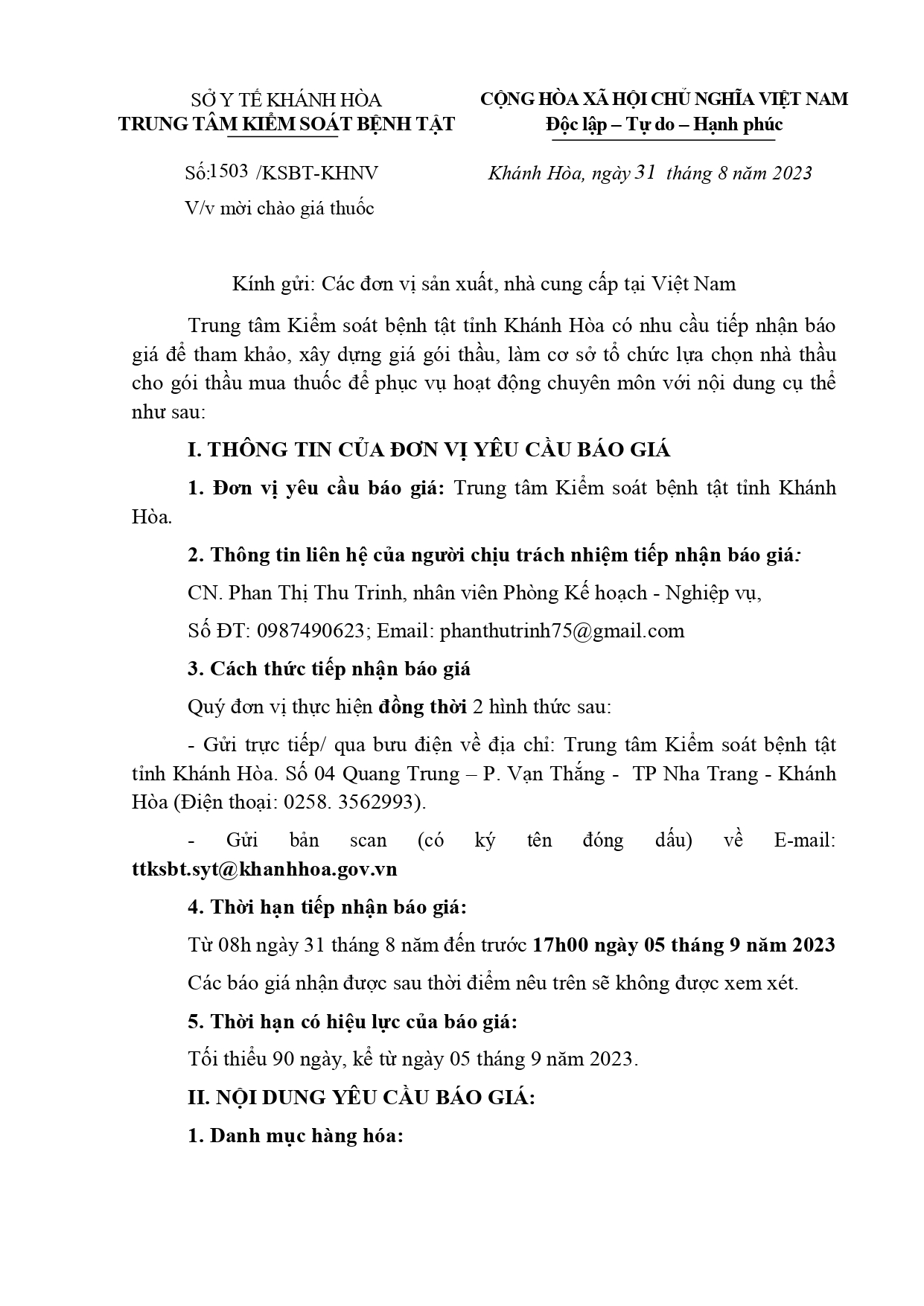 Mời chào giá thuốc